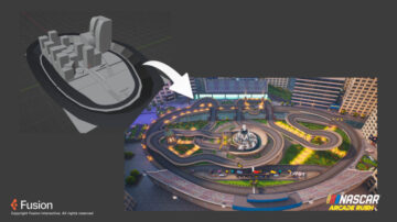 Chicagoland Speedway; racing through "Grant Park" based on a potential real-life NASCAR race, from concept track mockup to final version